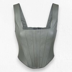 7 For All Mankind Faux Leather Corset Top Olive Green Crop Bustier Size XS NWT